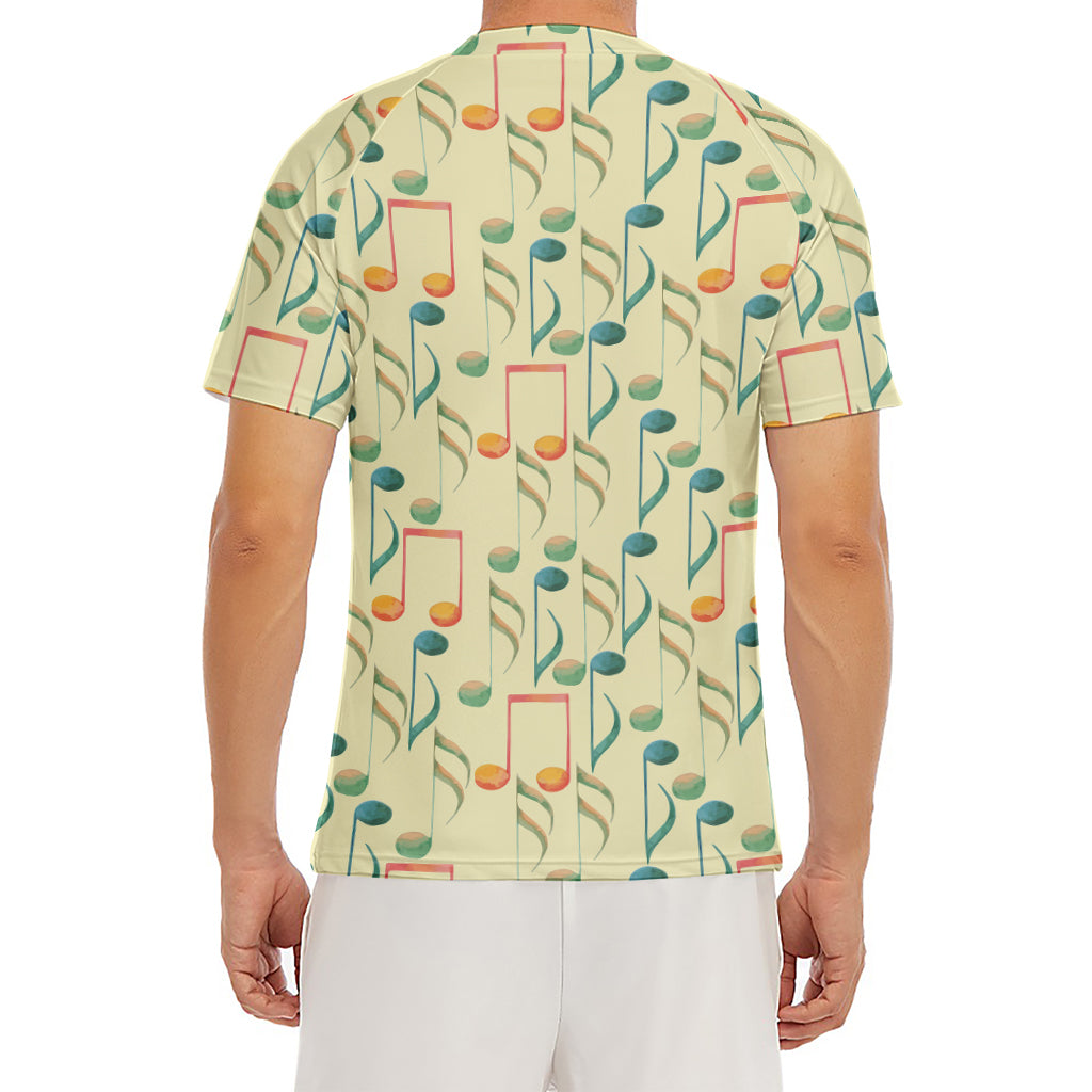 Watercolor Music Notes Pattern Print Men's Short Sleeve Rash Guard