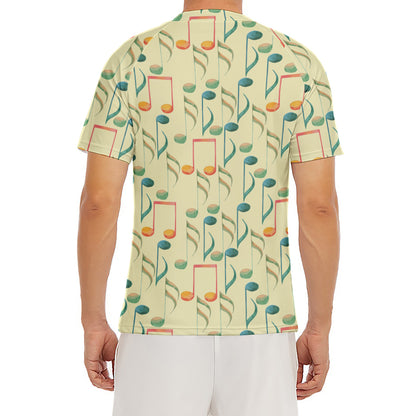 Watercolor Music Notes Pattern Print Men's Short Sleeve Rash Guard