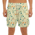 Watercolor Music Notes Pattern Print Men's Split Running Shorts