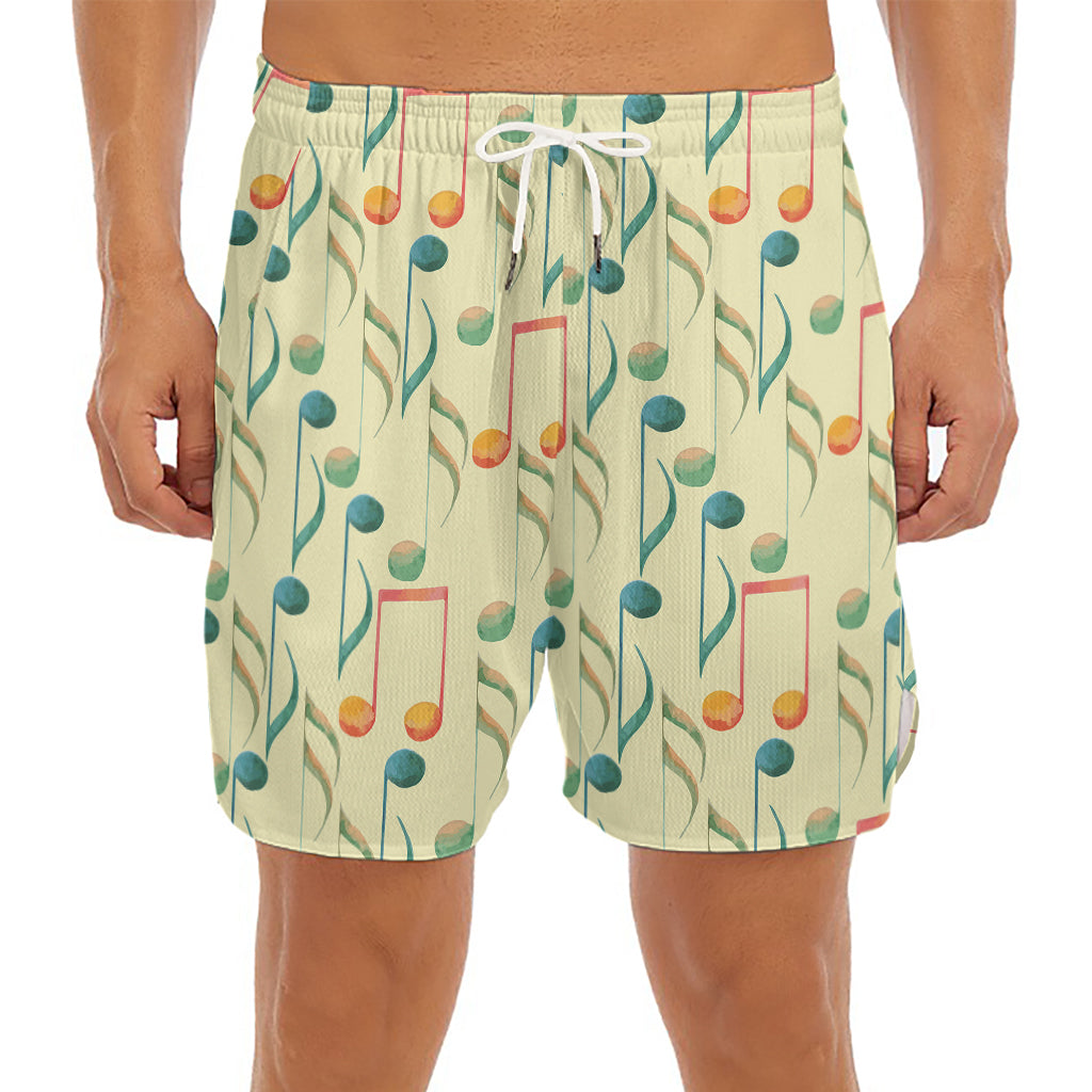 Watercolor Music Notes Pattern Print Men's Split Running Shorts
