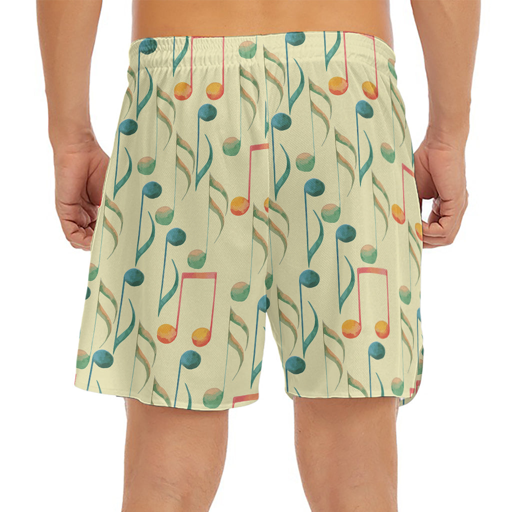 Watercolor Music Notes Pattern Print Men's Split Running Shorts