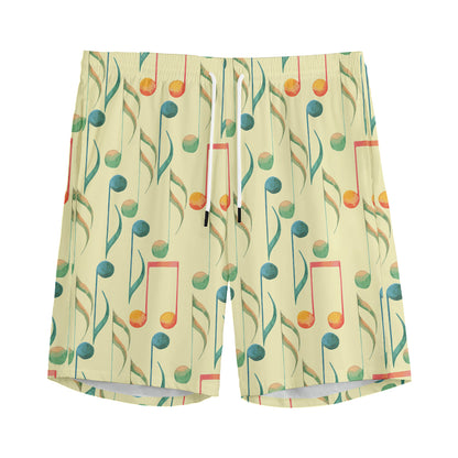 Watercolor Music Notes Pattern Print Men's Sports Shorts