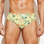 Watercolor Music Notes Pattern Print Men's Swim Briefs