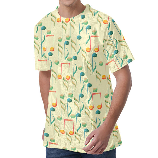 Watercolor Music Notes Pattern Print Men's Velvet T-Shirt