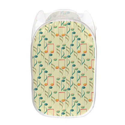 Watercolor Music Notes Pattern Print Mesh Laundry Hamper