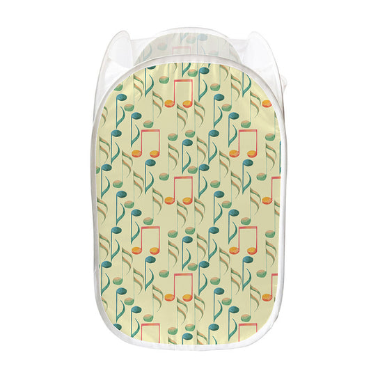Watercolor Music Notes Pattern Print Mesh Laundry Hamper