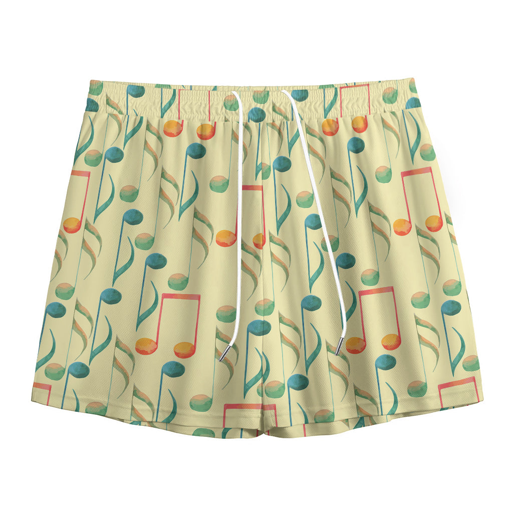 Watercolor Music Notes Pattern Print Mesh Shorts