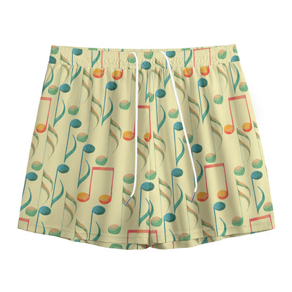 Watercolor Music Notes Pattern Print Mesh Shorts