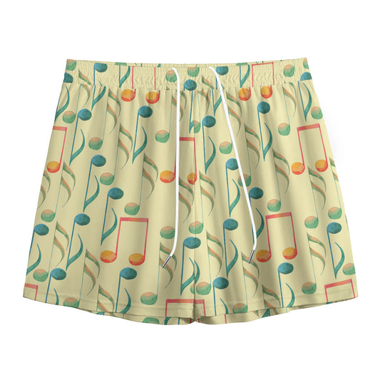 Watercolor Music Notes Pattern Print Mesh Shorts