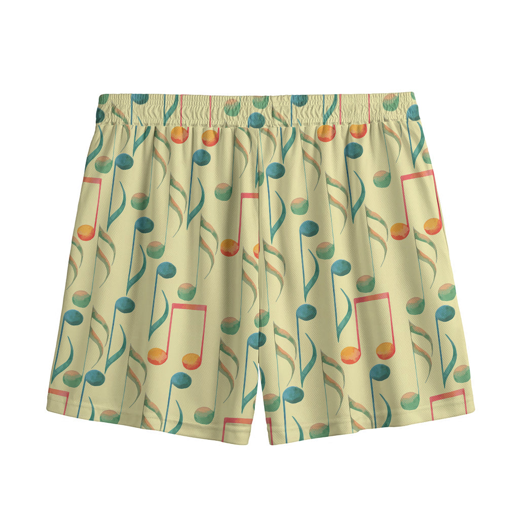 Watercolor Music Notes Pattern Print Mesh Shorts