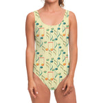 Watercolor Music Notes Pattern Print One Piece Swimsuit