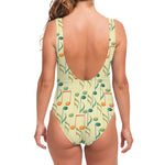 Watercolor Music Notes Pattern Print One Piece Swimsuit