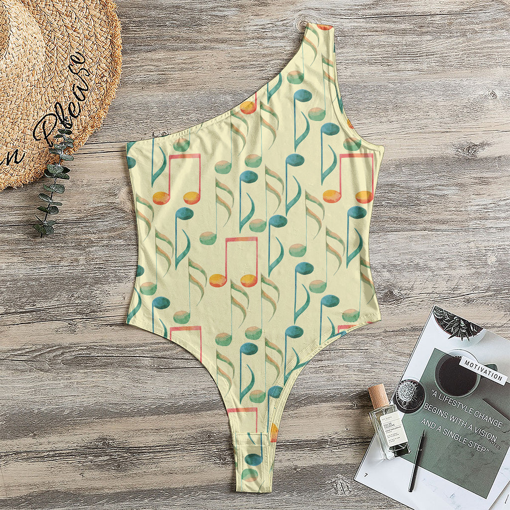 Watercolor Music Notes Pattern Print One Shoulder Bodysuit