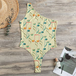 Watercolor Music Notes Pattern Print One Shoulder Bodysuit