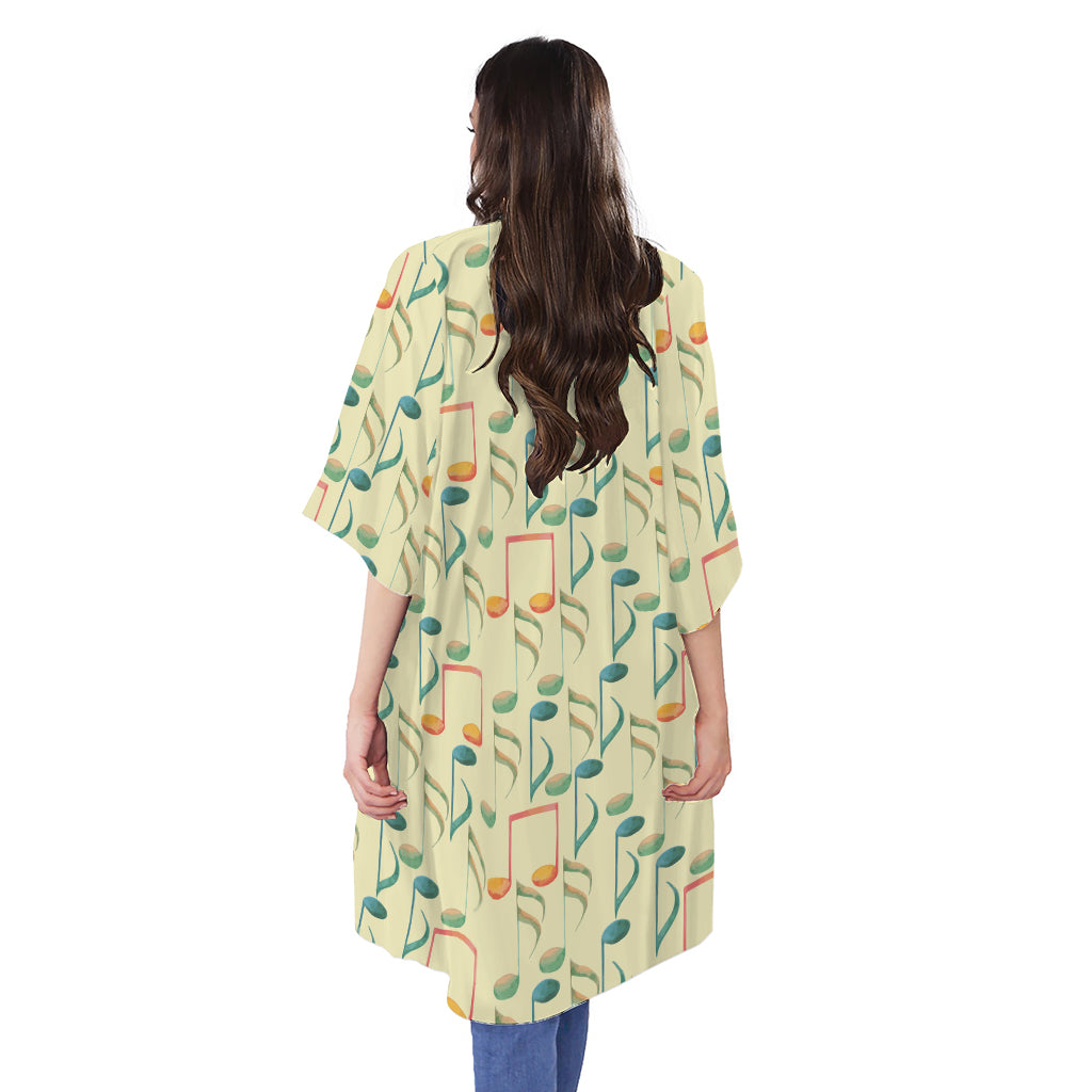 Watercolor Music Notes Pattern Print Open Front Beach Cover Up
