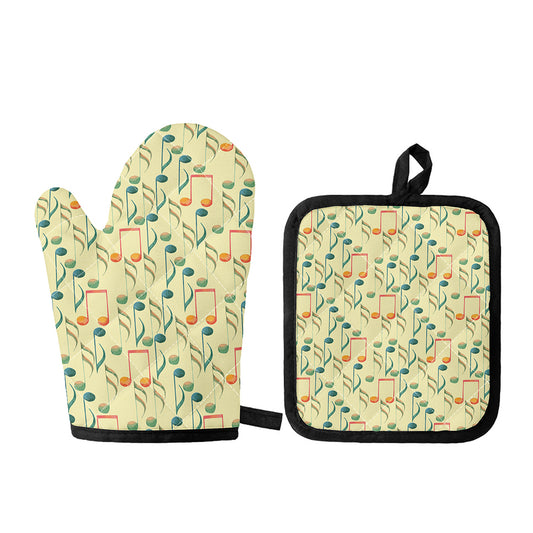 Watercolor Music Notes Pattern Print Oven Mitt And Pot Holder Set
