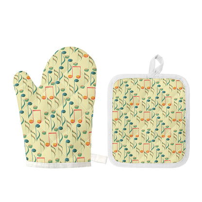 Watercolor Music Notes Pattern Print Oven Mitt And Pot Holder Set