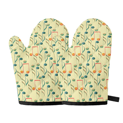 Watercolor Music Notes Pattern Print Oven Mitts