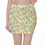 Watercolor Music Notes Pattern Print Pencil Mini Skirt