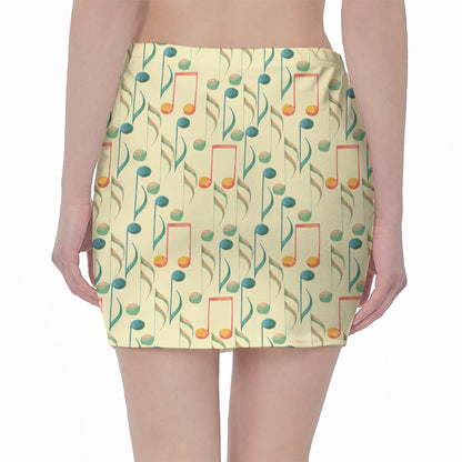 Watercolor Music Notes Pattern Print Pencil Mini Skirt