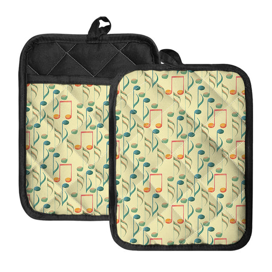 Watercolor Music Notes Pattern Print Pot Holders With Pocket