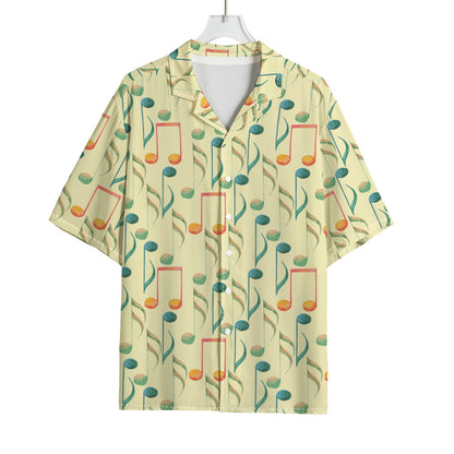 Watercolor Music Notes Pattern Print Rayon Hawaiian Shirt