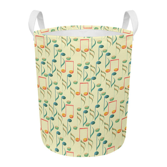 Watercolor Music Notes Pattern Print Round Laundry Basket