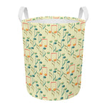 Watercolor Music Notes Pattern Print Round Laundry Basket