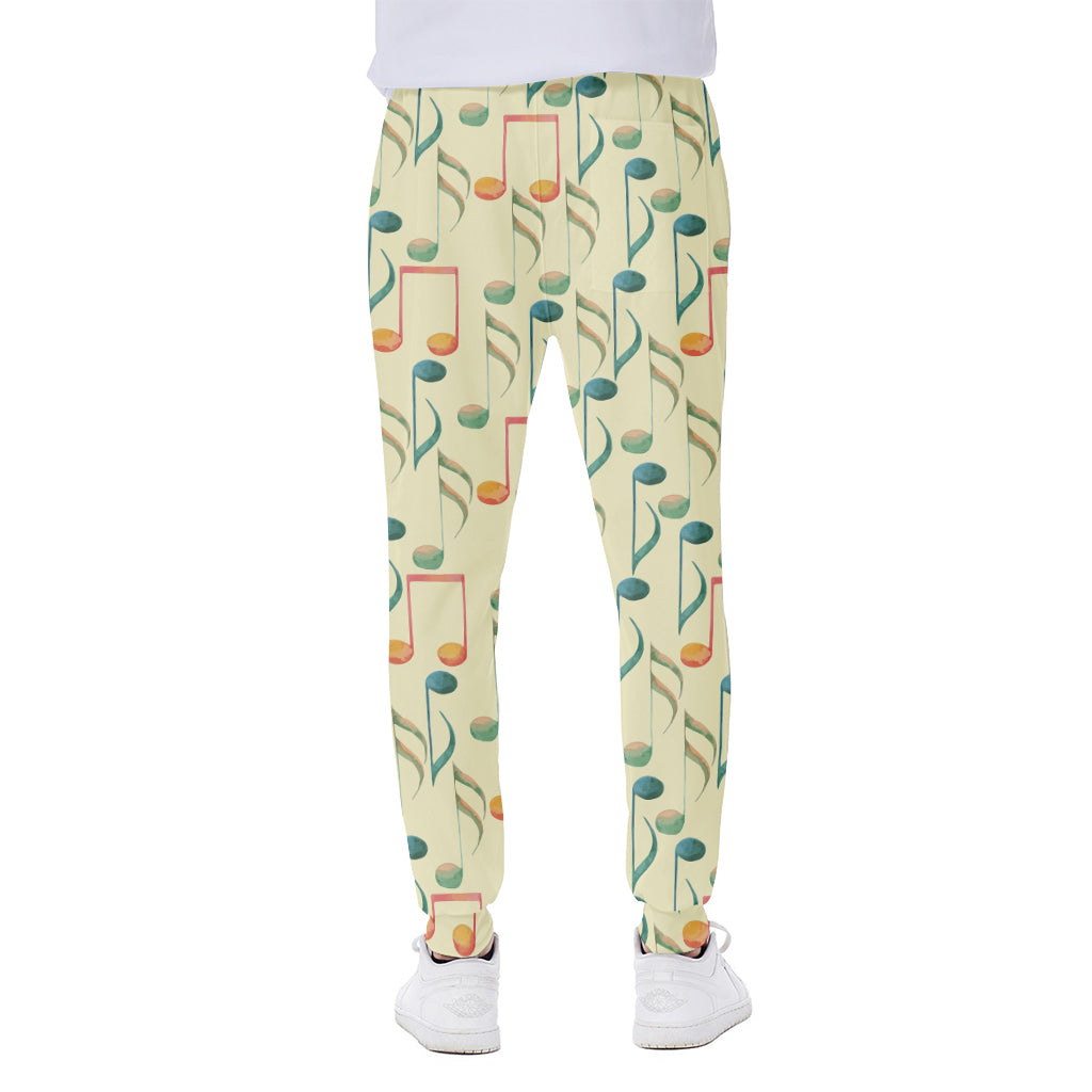 Watercolor Music Notes Pattern Print Scuba Joggers