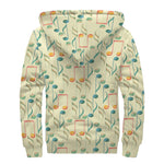 Watercolor Music Notes Pattern Print Sherpa Lined Zip Up Hoodie