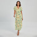 Watercolor Music Notes Pattern Print Short Sleeve Maxi Dress