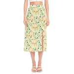 Watercolor Music Notes Pattern Print Side Slit Midi Skirt