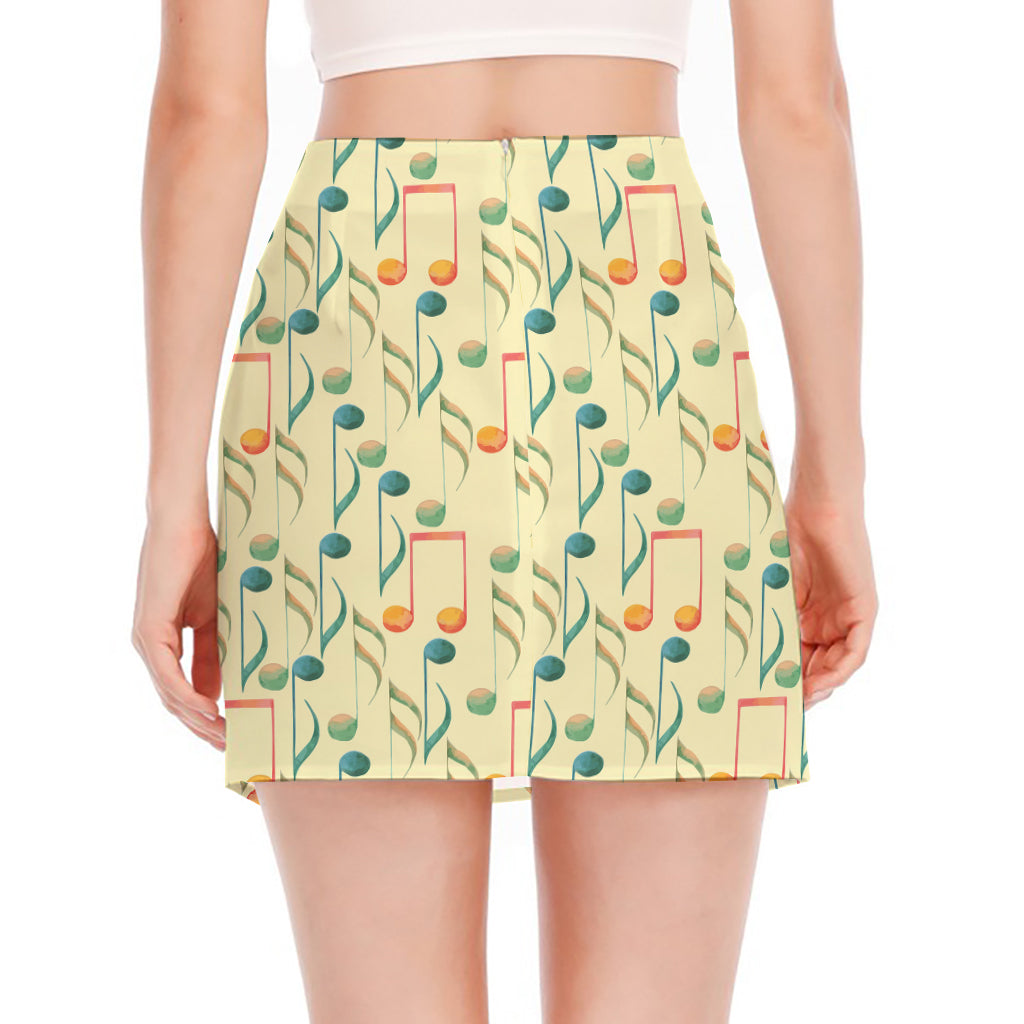 Watercolor Music Notes Pattern Print Side Slit Mini Skirt