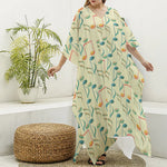 Watercolor Music Notes Pattern Print Silk V-Neck Kaftan Dress