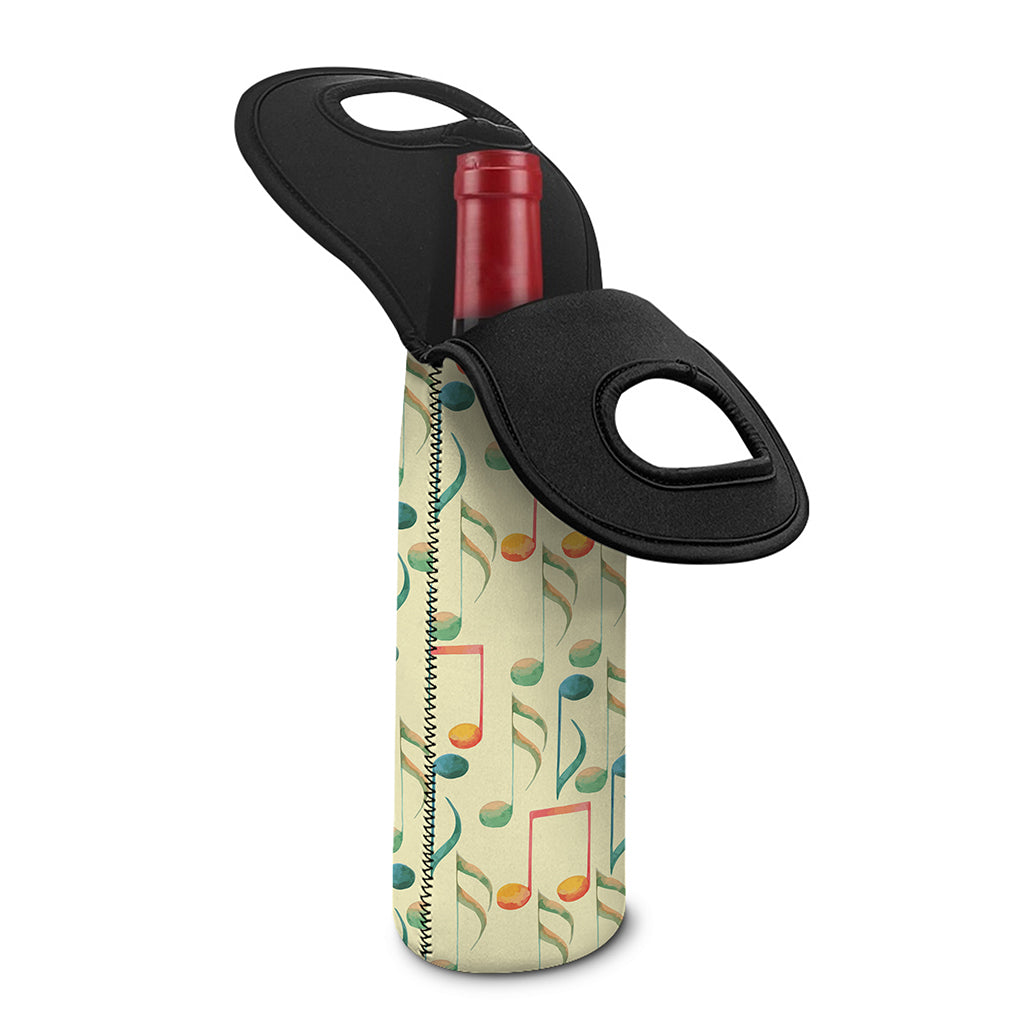 Watercolor Music Notes Pattern Print Single Neoprene Wine Tote
