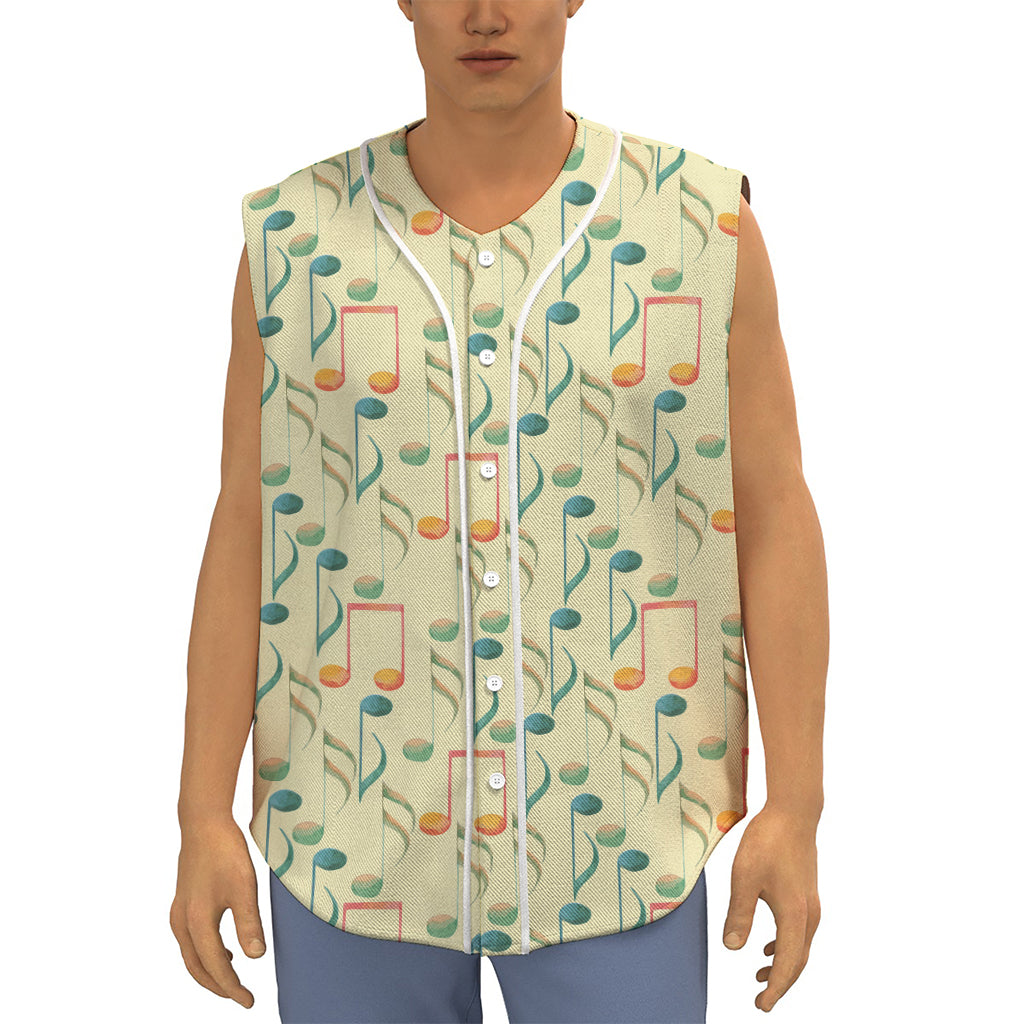 Watercolor Music Notes Pattern Print Sleeveless Baseball Jersey