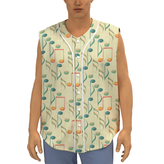 Watercolor Music Notes Pattern Print Sleeveless Baseball Jersey