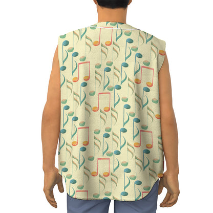 Watercolor Music Notes Pattern Print Sleeveless Baseball Jersey