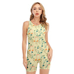 Watercolor Music Notes Pattern Print Sleeveless One Piece Swimsuit