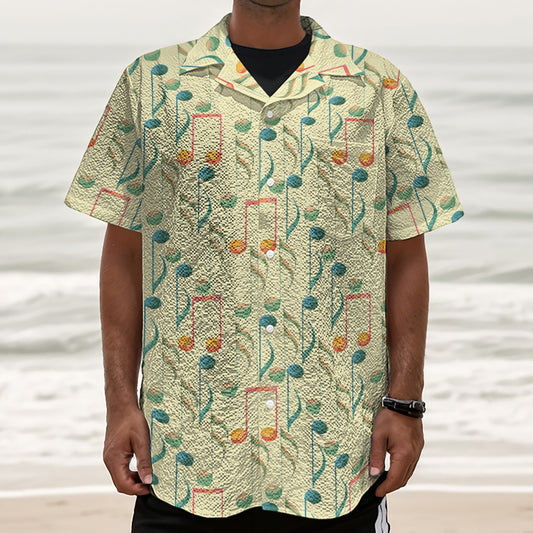 Watercolor Music Notes Pattern Print Textured Short Sleeve Shirt