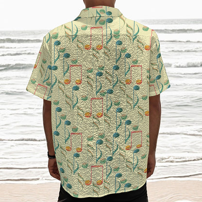 Watercolor Music Notes Pattern Print Textured Short Sleeve Shirt
