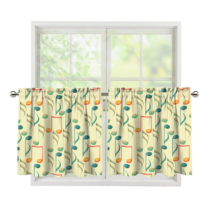 Watercolor Music Notes Pattern Print Tier Curtains