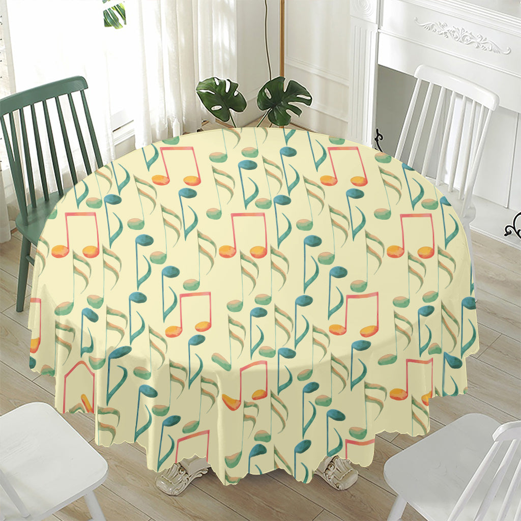 Watercolor Music Notes Pattern Print Waterproof Round Tablecloth