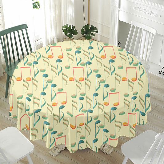 Watercolor Music Notes Pattern Print Waterproof Round Tablecloth