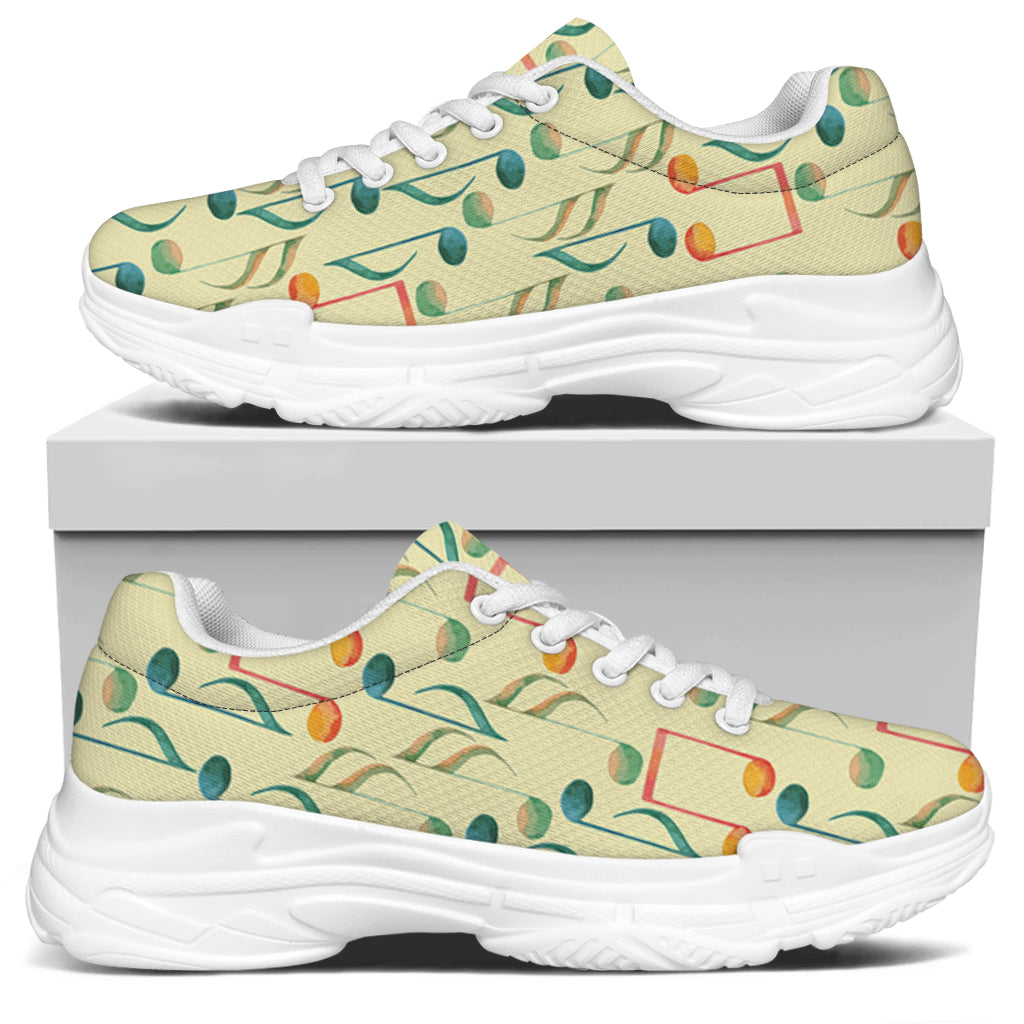 Watercolor Music Notes Pattern Print White Chunky Shoes