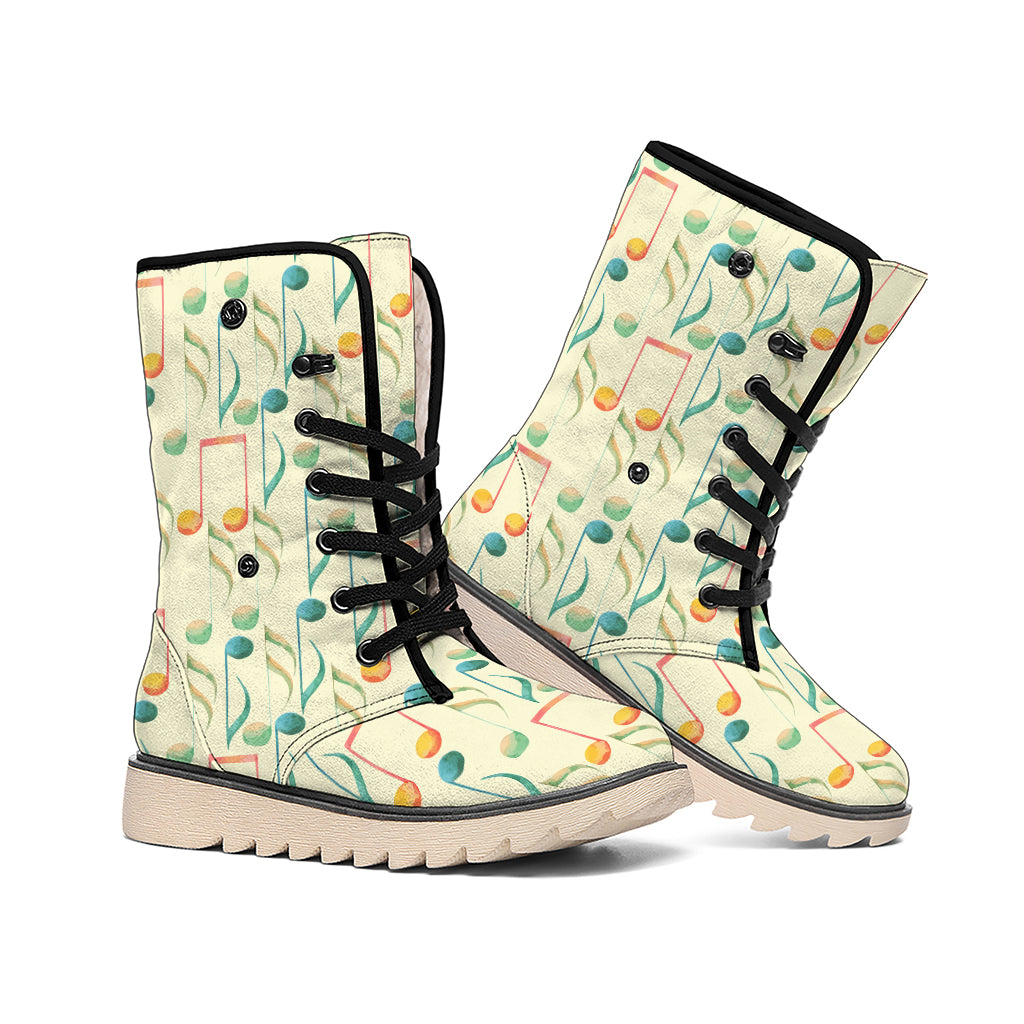 Watercolor Music Notes Pattern Print Winter Boots