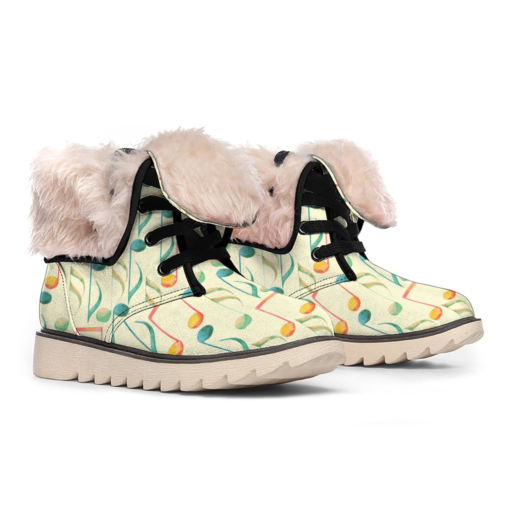 Watercolor Music Notes Pattern Print Winter Boots