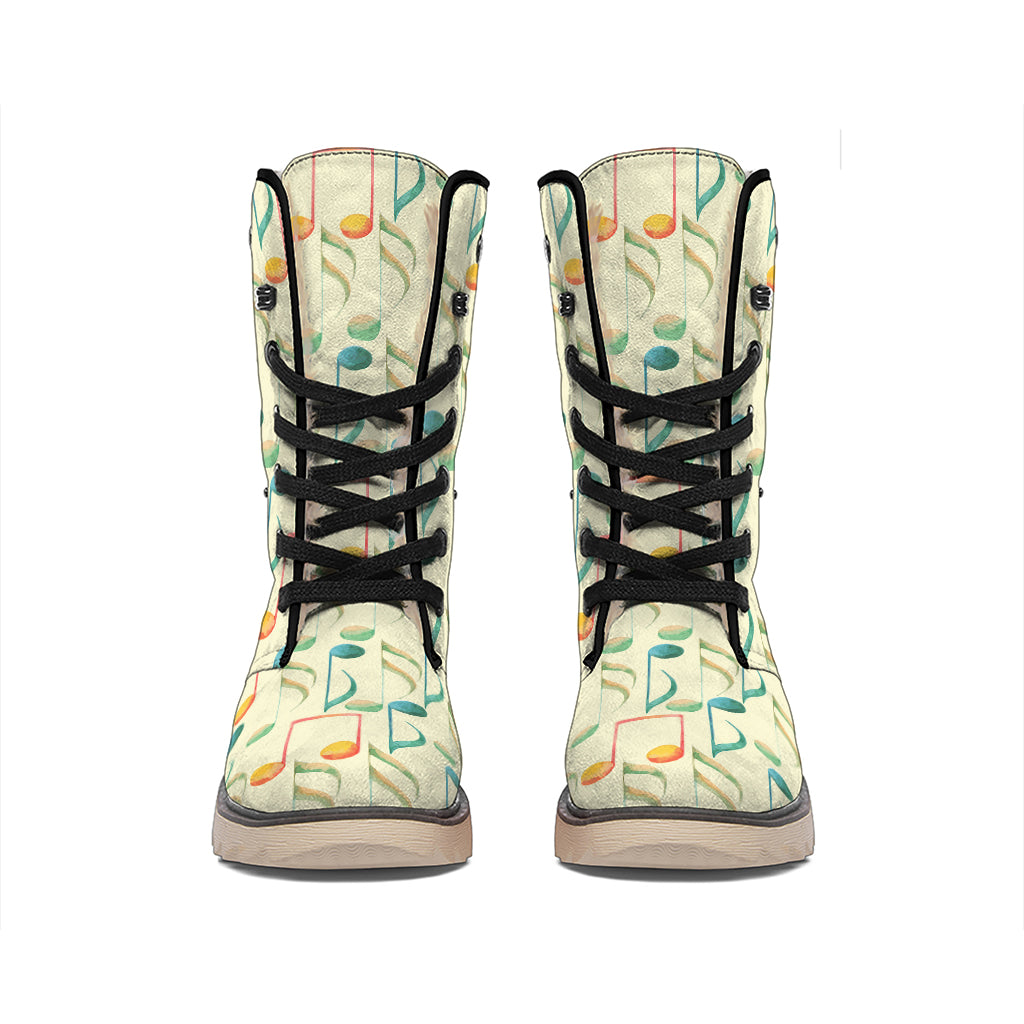 Watercolor Music Notes Pattern Print Winter Boots