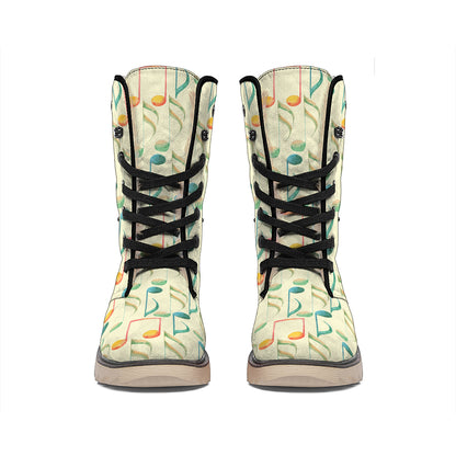 Watercolor Music Notes Pattern Print Winter Boots
