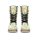 Watercolor Music Notes Pattern Print Winter Boots